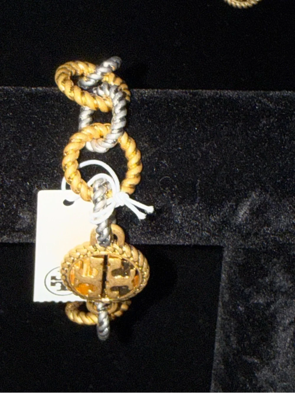 Tory Burch Two-Tone Rope Chain Necklace in Gold and Silver and bracelet